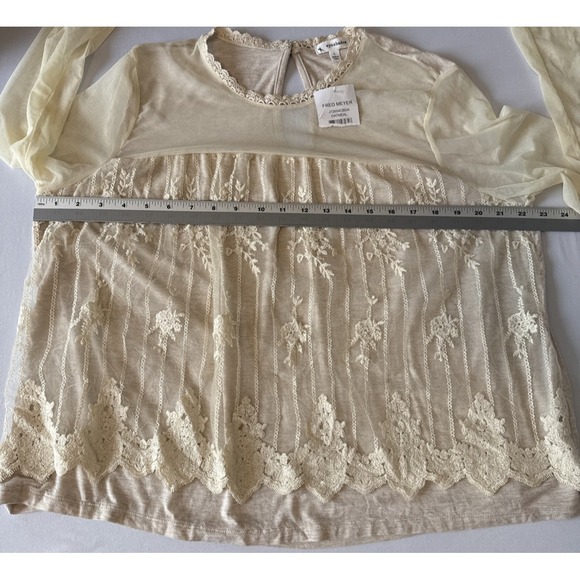 NWT Romantic Boho Sheer Mesh Crochet Lace Long Sleeve Blouse L Renaissance Fairy - Picture 10 of 11